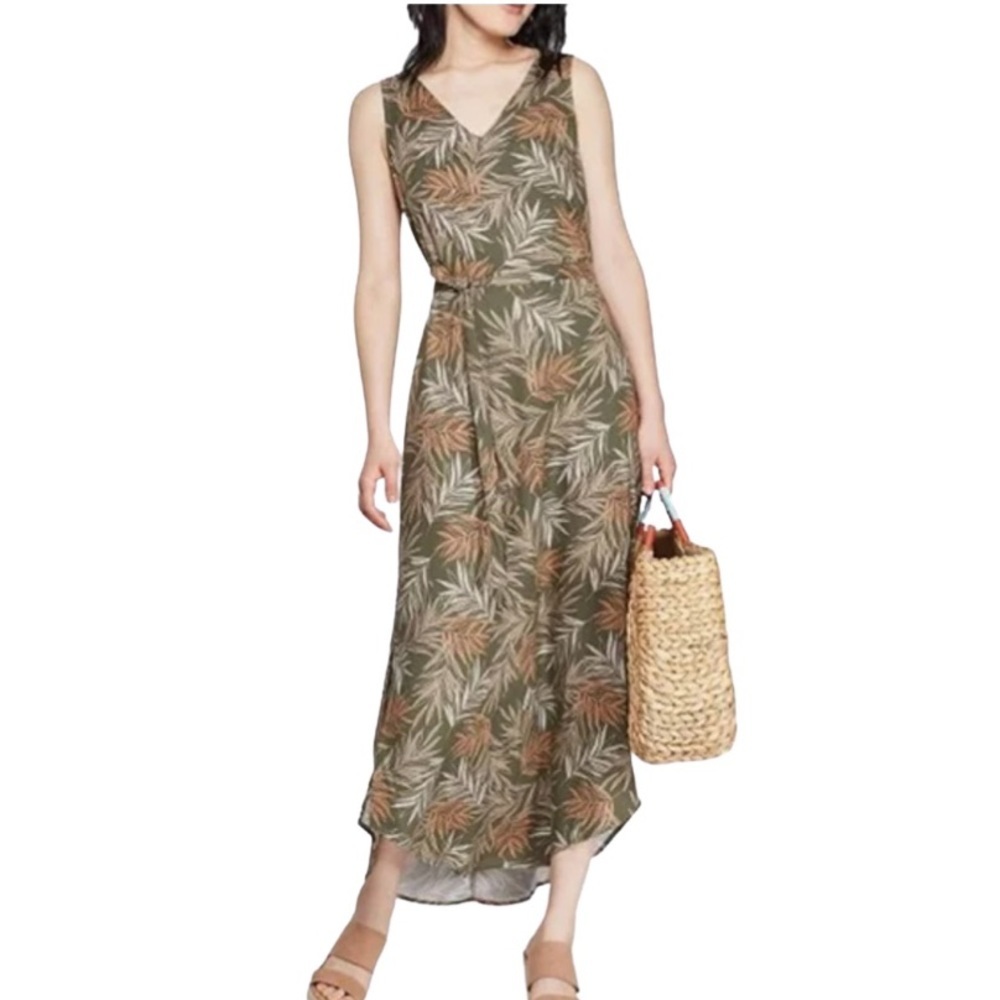 a new day Olive Green Leaf Print Maxi Dress